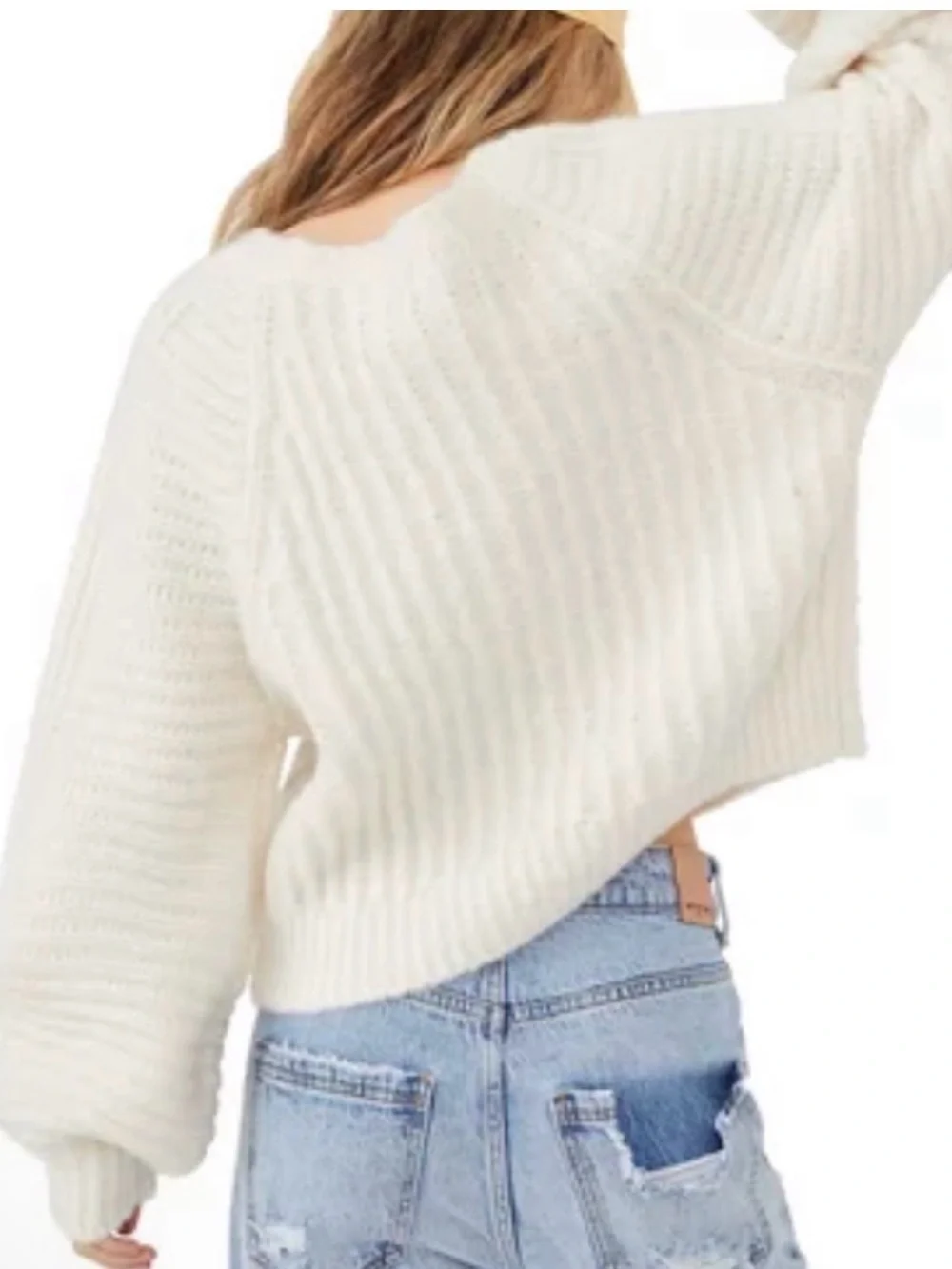 Free People Gorhic Pullover Cozy Ivory Knit Sweater - Women Size S